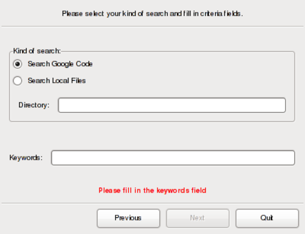 Inputs to search keywords either on Google or in the local files